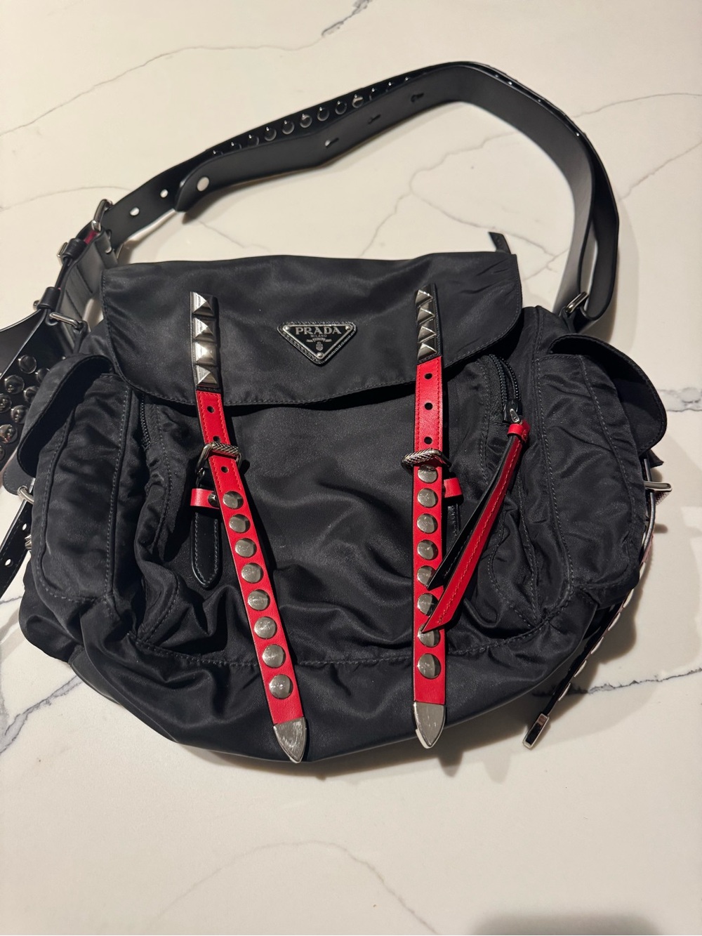 Prada Studded Tessuto Messenger Bag – Black - Picture 2 of 13